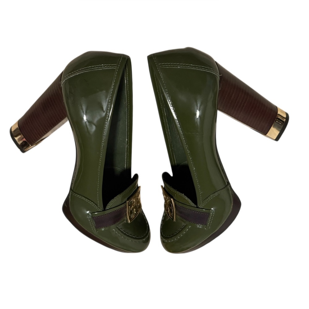 Tory Burch Olive Green Patent Leather Heeled Loafer Size 9.5 - Picture 9 of 9